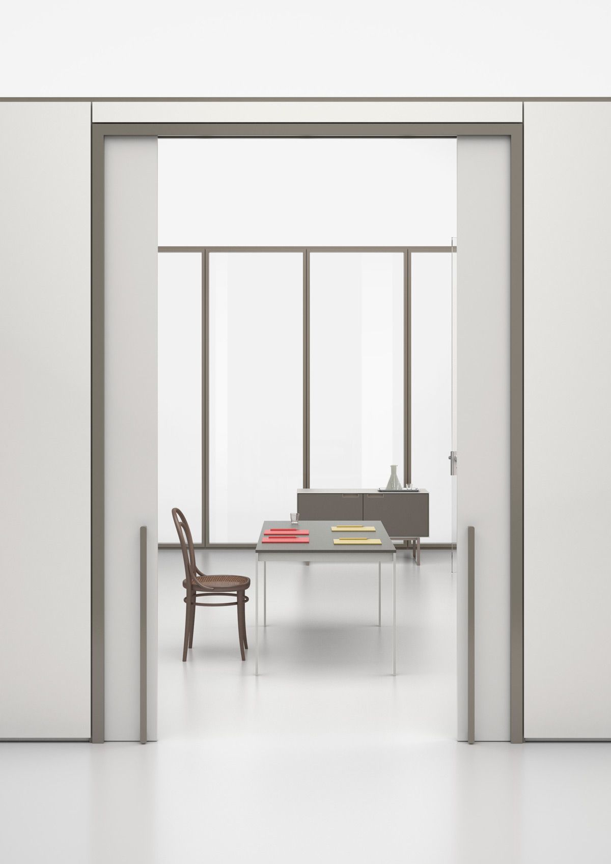 Foto di una porta di entrata create con le pareti interne mobili collezione Wallsystem
