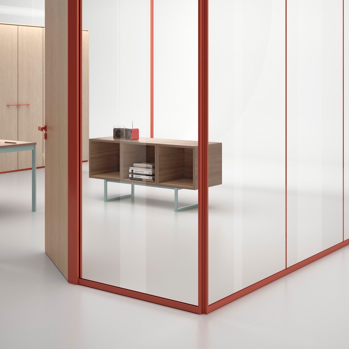 Fotografia del dettaglio dell’angolo colorato delle pareti mobili collezione Wallsystem